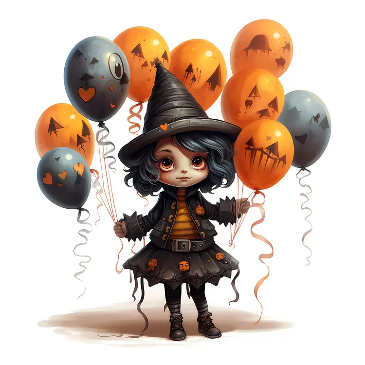 Cute Witch with Halloween Balloons