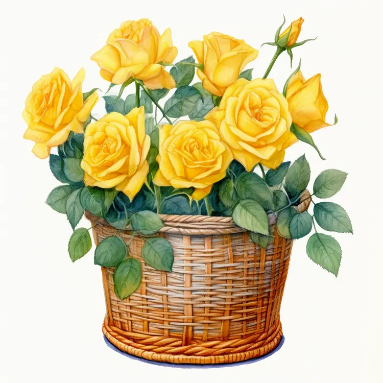 Beautiful Yellow Roses in a Woven Basket