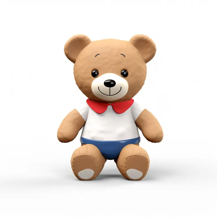 Cute Brown Teddy Bear in White and Blue Outfit