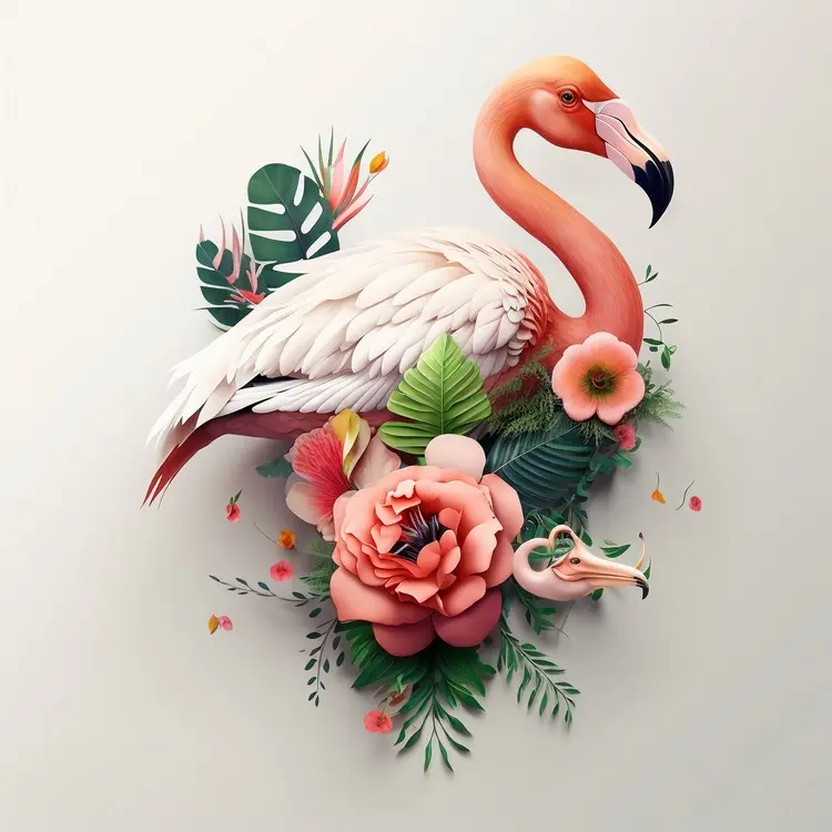Beautiful Flamingo with Tropical Flowers