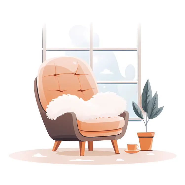 Cozy Orange Armchair with Fluffy Blanket