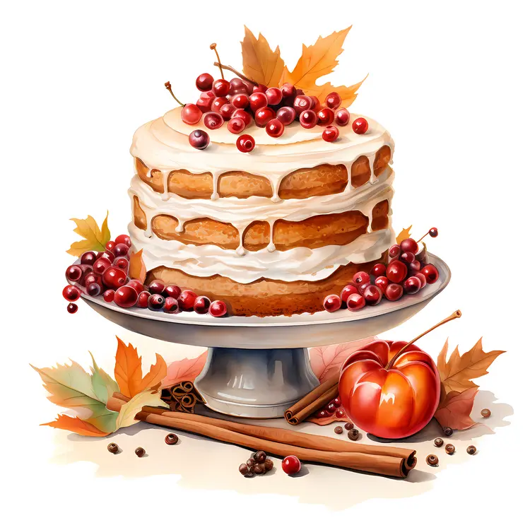 Naked Cake with Berries and Autumn Decor