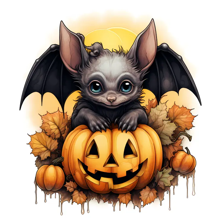 Cute Bat with Pumpkin for Halloween