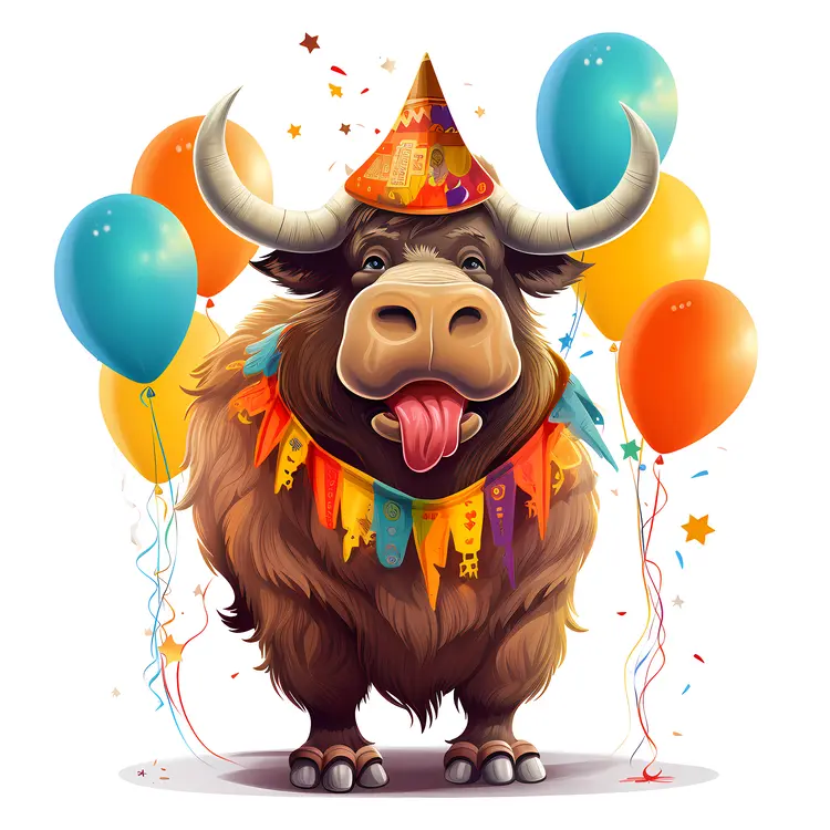 Party Bison with Balloons