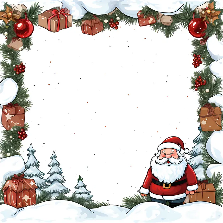 Santa Claus with Christmas Gifts in Snowy Forest