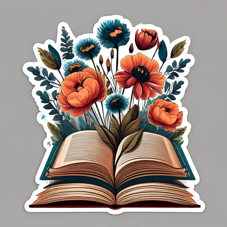 Open Book with Blooming Flowers Illustration