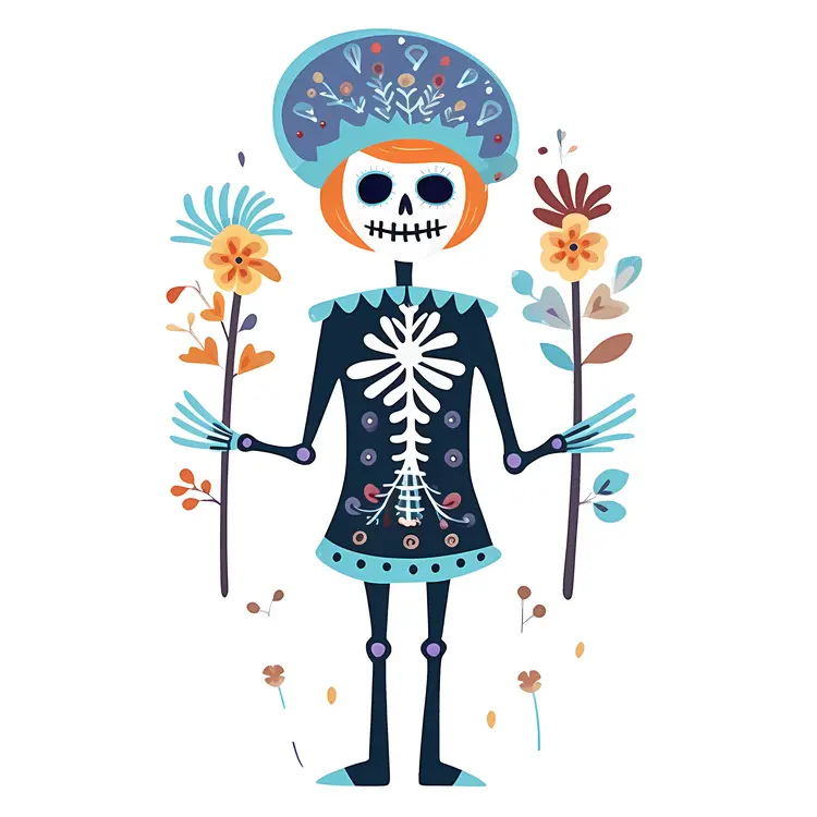 Festive Skeleton Figure with Flowers