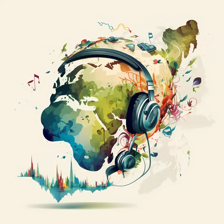 World with Headphones and Music