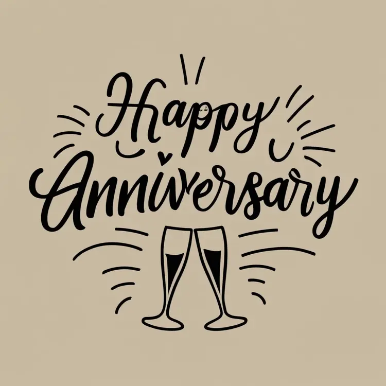 Happy Anniversary with Champagne Glasses and Script