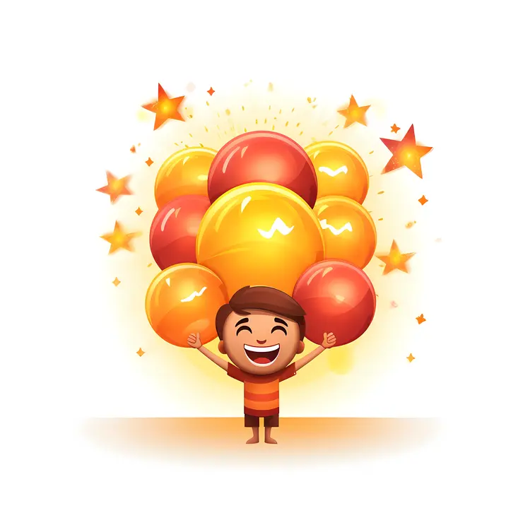 Boy with Orange Balloons and Stars