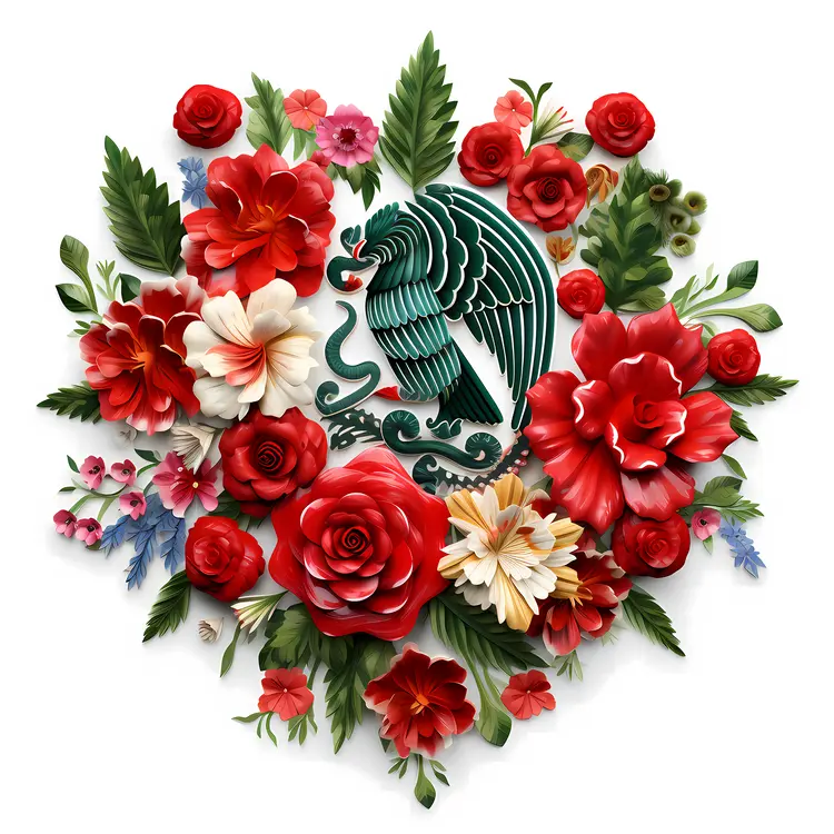 Beautiful Floral Design with Mexican Eagle Emblem