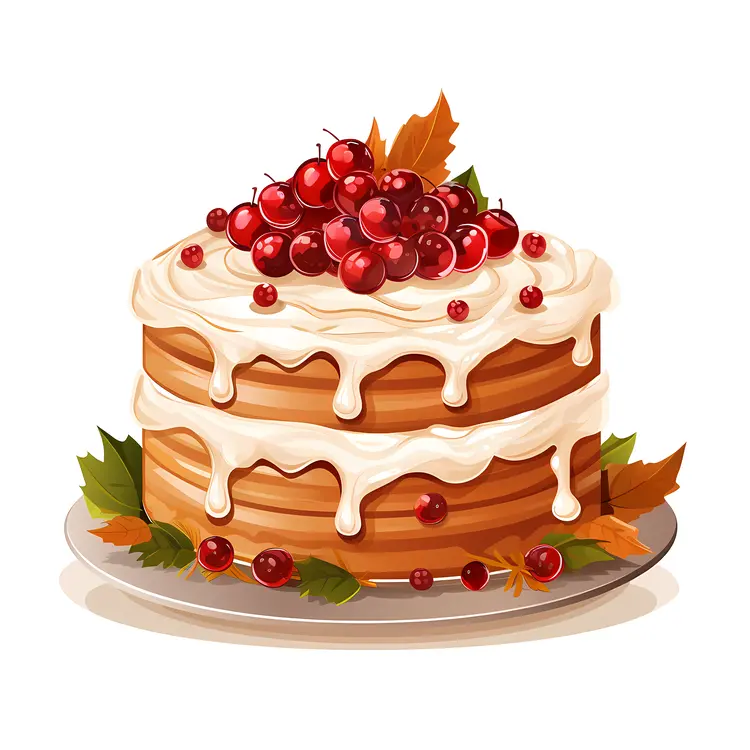 Cream Drip Cake with Berries and Autumn Leaves