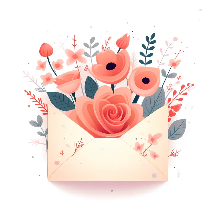 Pink and Red Flowers in Envelope Illustration