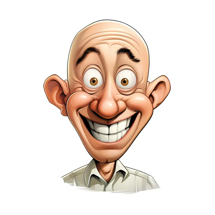 Smiling Bald Cartoon Character with Big Eyes