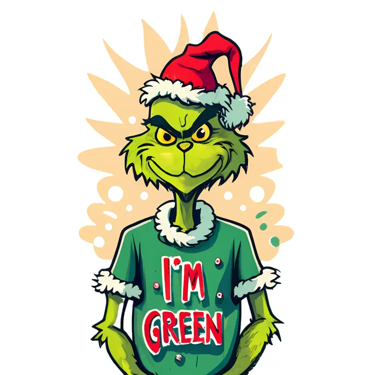 Grinch in Santa Hat with 'I'M GREEN' Shirt