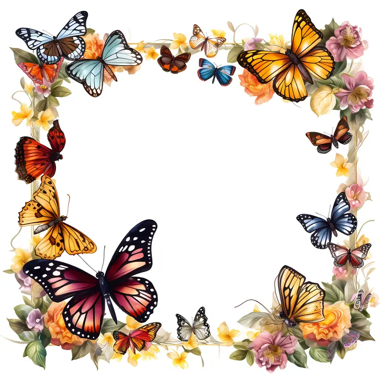 Butterfly Frame with Vibrant Flowers