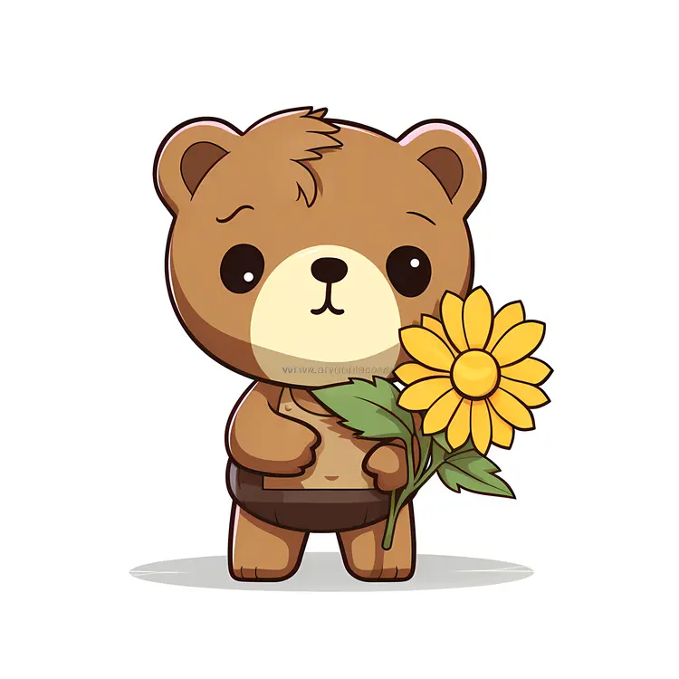 Adorable Teddy Bear with Yellow Flower