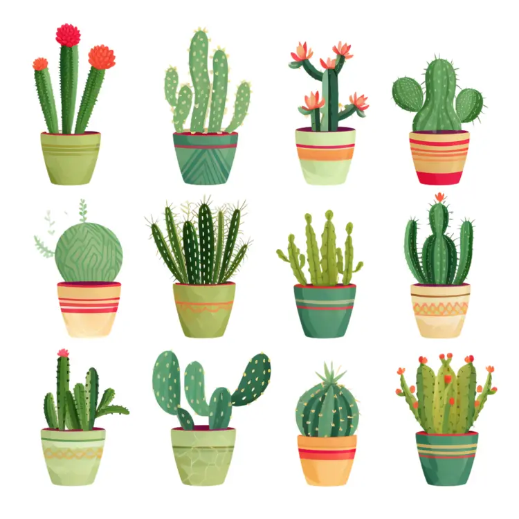 Various Potted Cacti