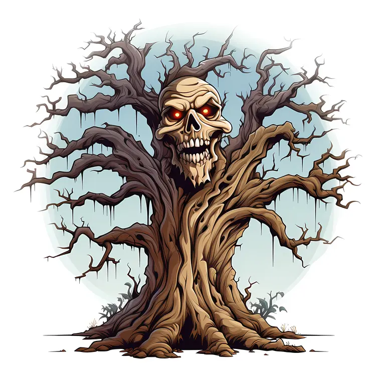 Haunted Skull Tree with Red Eyes