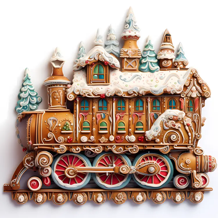Snowy Gingerbread Train with Trees