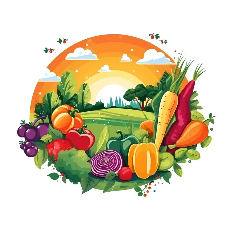 Colorful Vegetables in a Garden Setting
