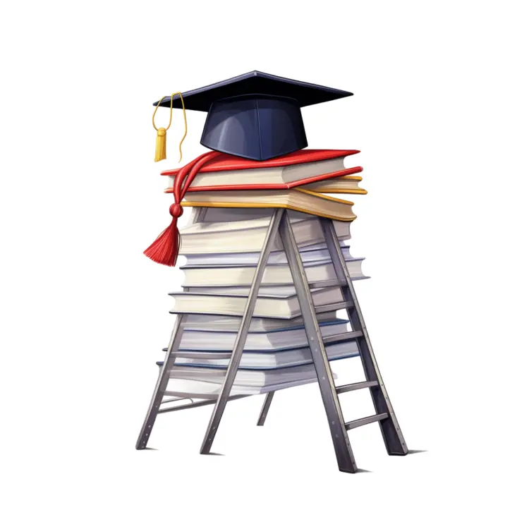 Graduation Cap on Stack of Books with Ladder