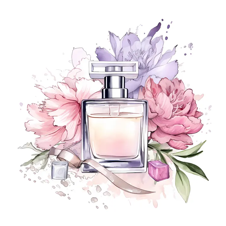 Classic Perfume Bottle with Floral Background