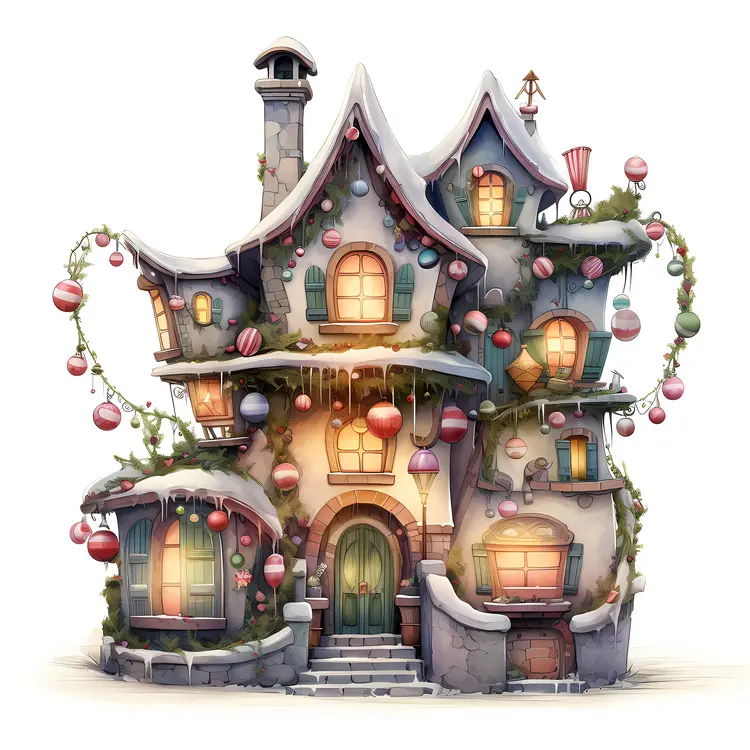 Fairy Tale House with Christmas Decorations