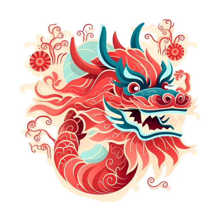Red Dragon Head with Fierce Expression
