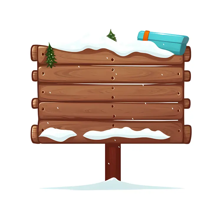 Wooden Sign with Snow and Winter Hat