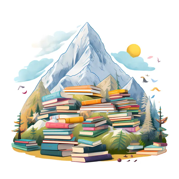 Books and Mountain Nature Illustration
