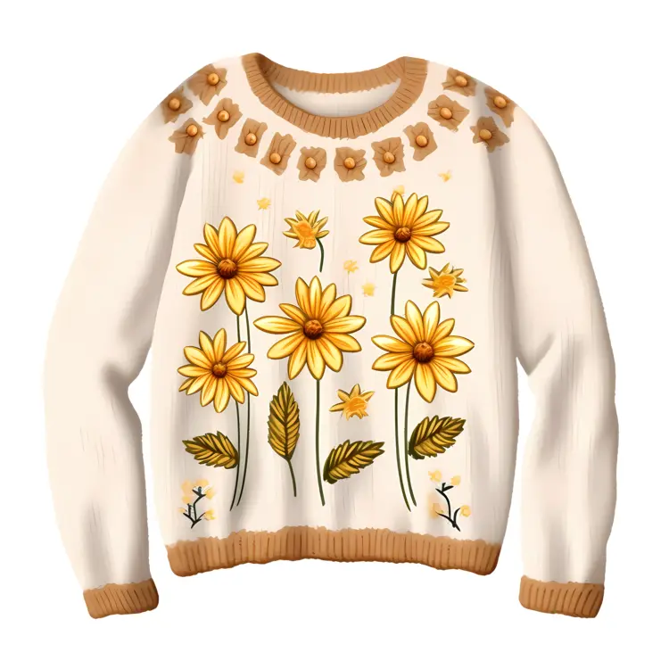White Sweater with Yellow Flowers