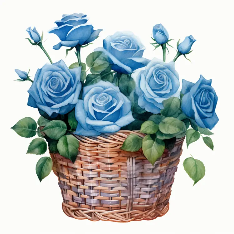 Beautiful Blue Roses in a Woven Basket