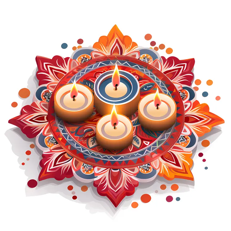 Rangoli with four candles for Diwali