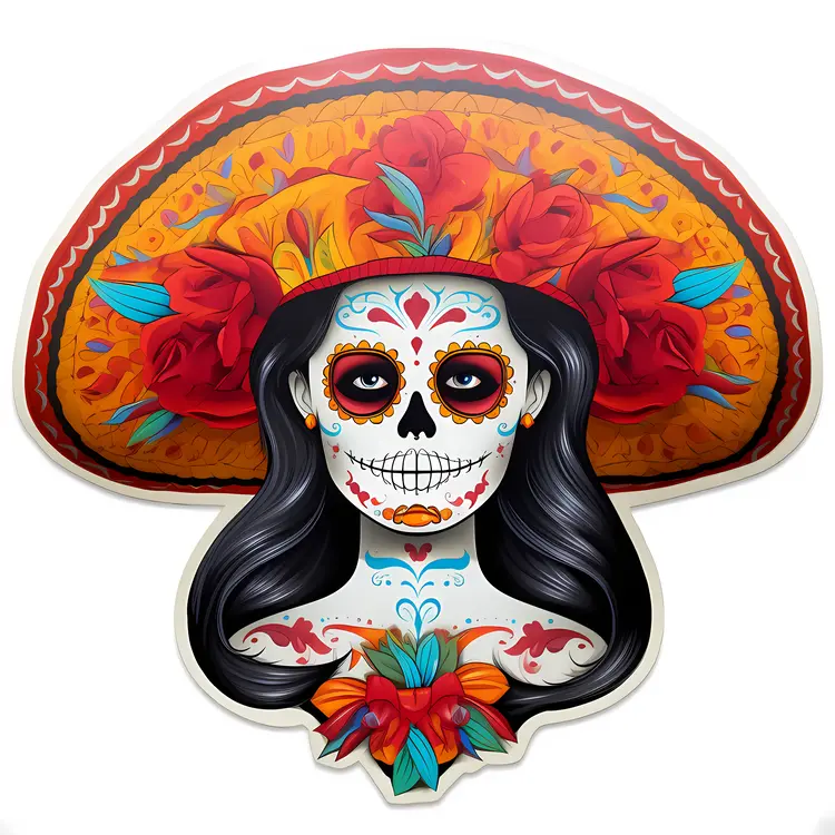 Day of the Dead Woman with Colorful Hat
