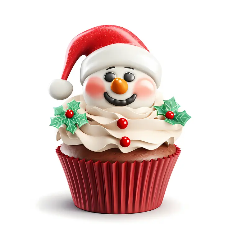 Snowman Cupcake with Santa Hat