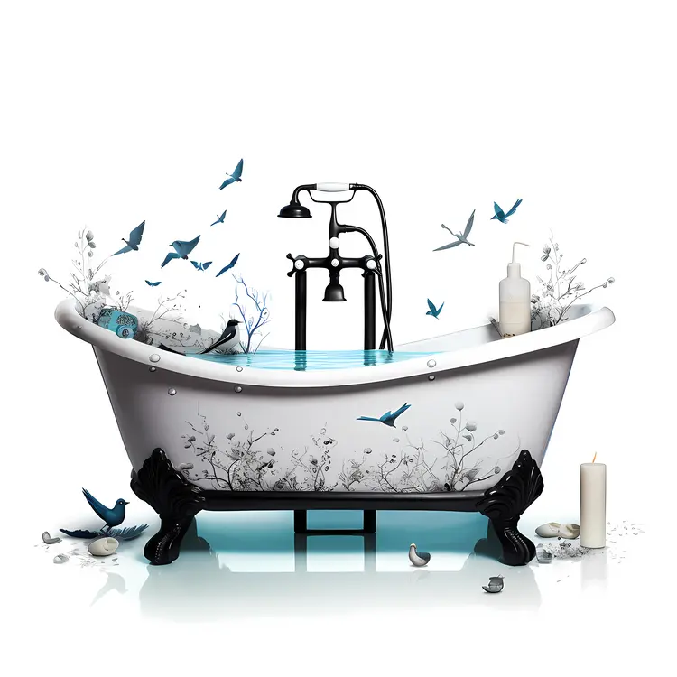 Serene White Bathtub with Birds