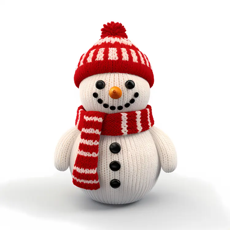 Snowman with Red Striped Hat and Scarf