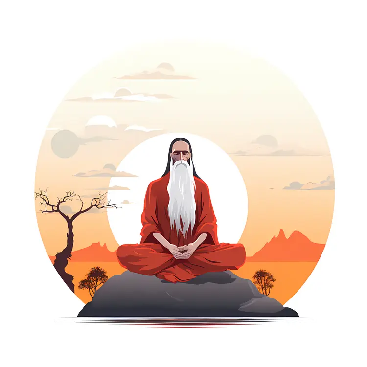 Meditating Monk at Sunrise