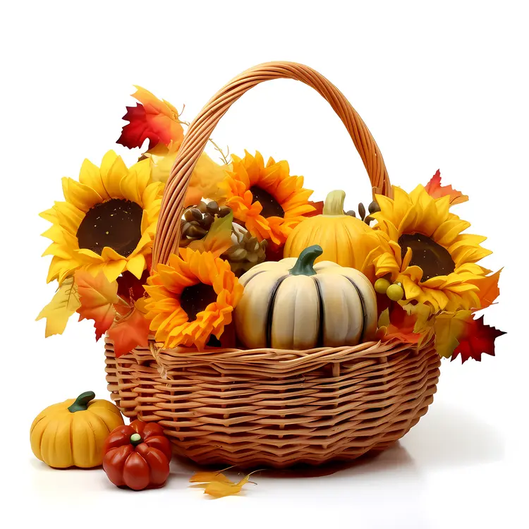 Thanksgiving Basket with Sunflowers and Pumpkins