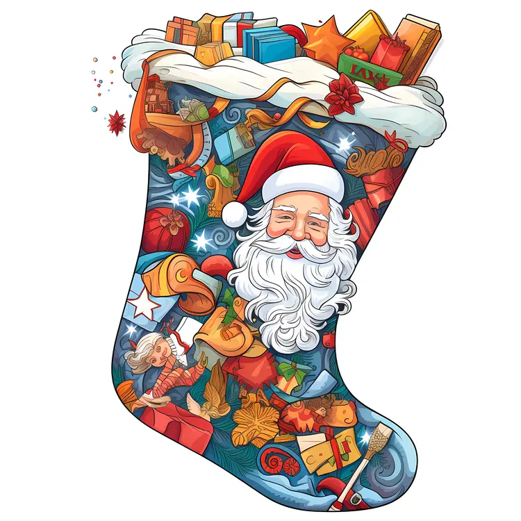 Christmas Stocking with Santa and Gifts