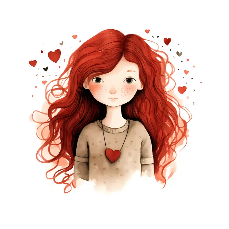 Cute Red-haired Girl with Hearts