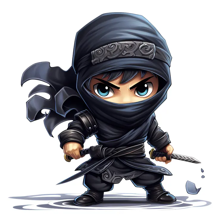Cute Black Ninja with Sword