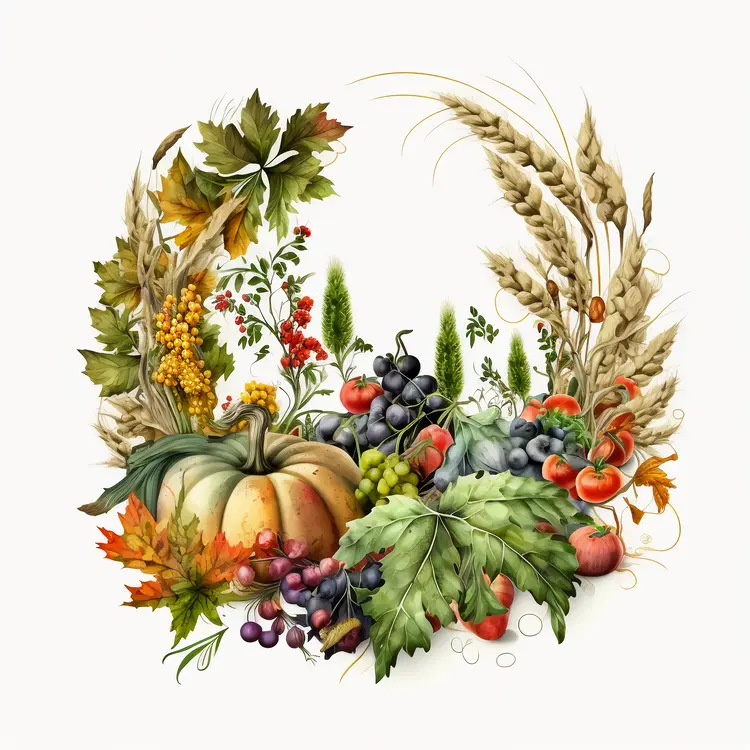 Autumn Harvest Illustration with Fruits and Vegetables