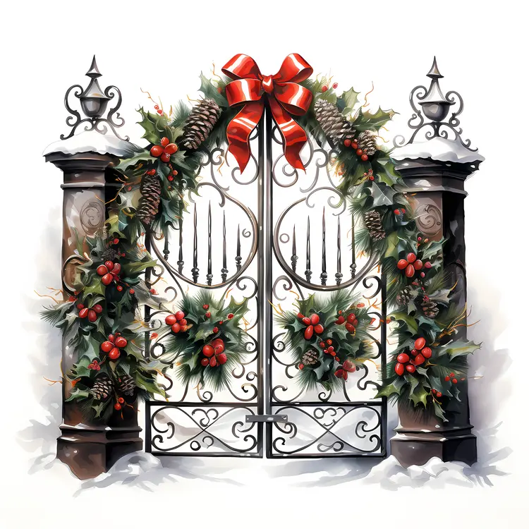 Gate with Festive Christmas Decorations