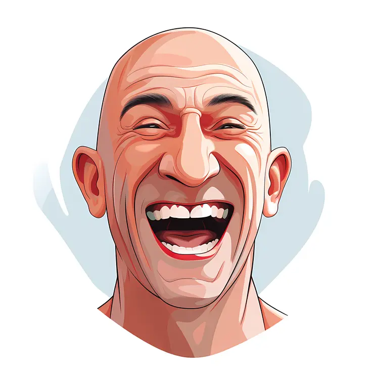 Laughing Bald Cartoon Character with Big Smile
