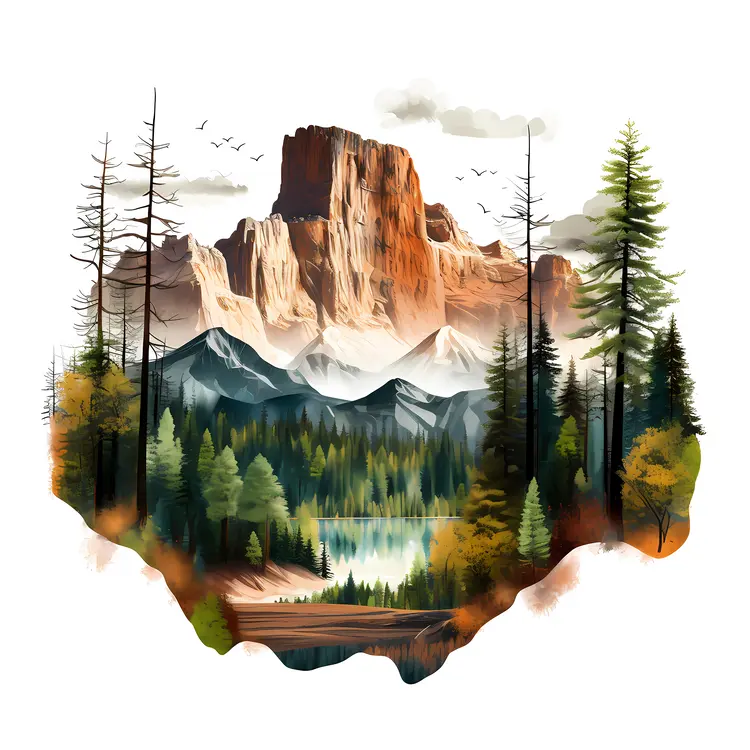 Mountain Landscape with Forest and Lake