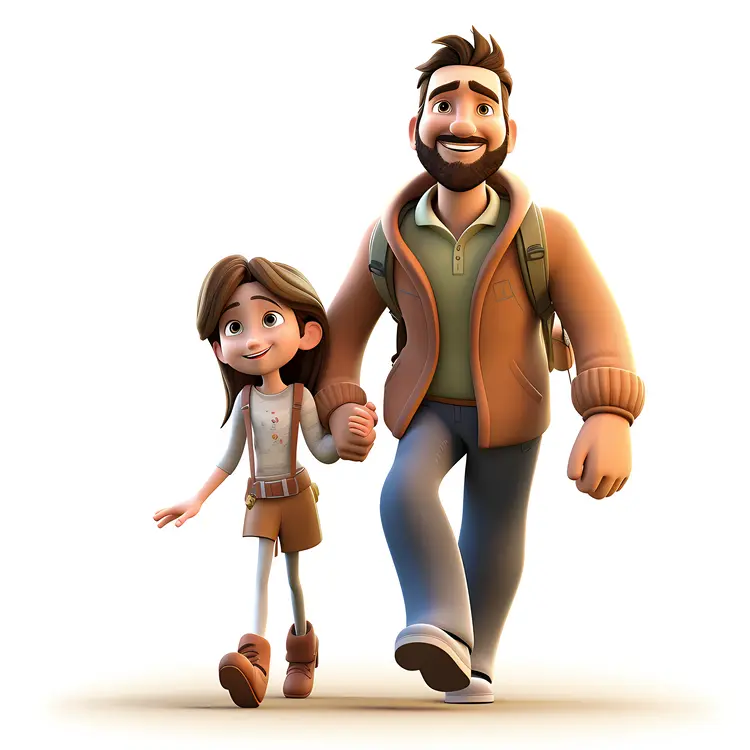 Happy Father and Daughter Walking Together