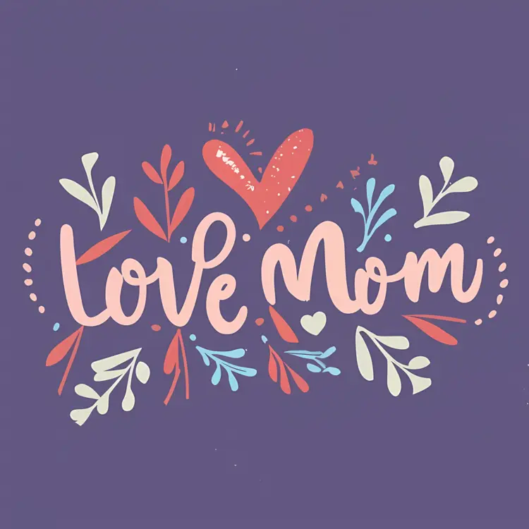 Love Mom with Heart and Leaf Decorations