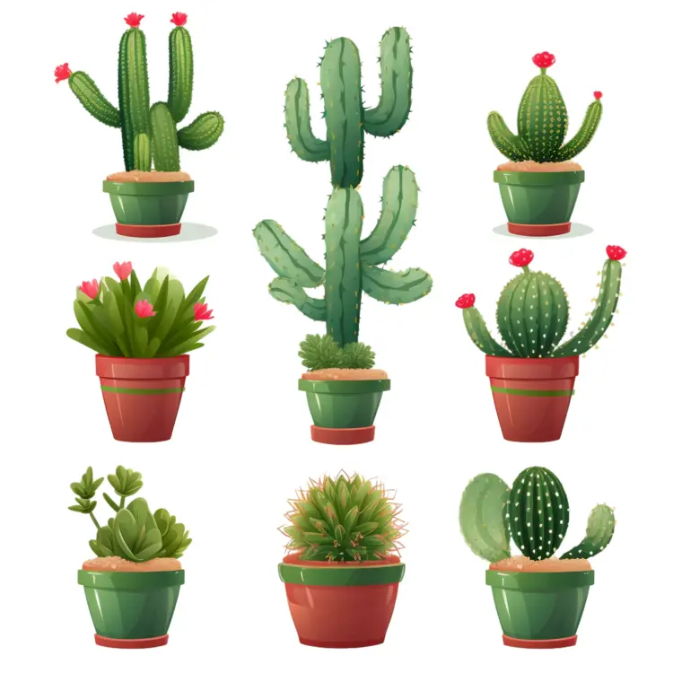 Collection of Various Potted Cacti